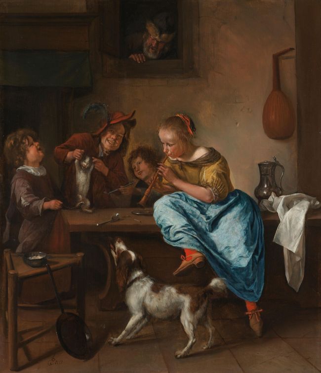 Jan Steen, Kinderen leren een poes dansen, 1660-79, Amsterdam, Rijksmuseum 